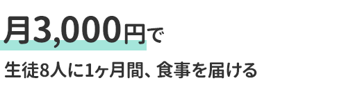 月3,000円で生徒8人に1ヶ月間、食事を届ける